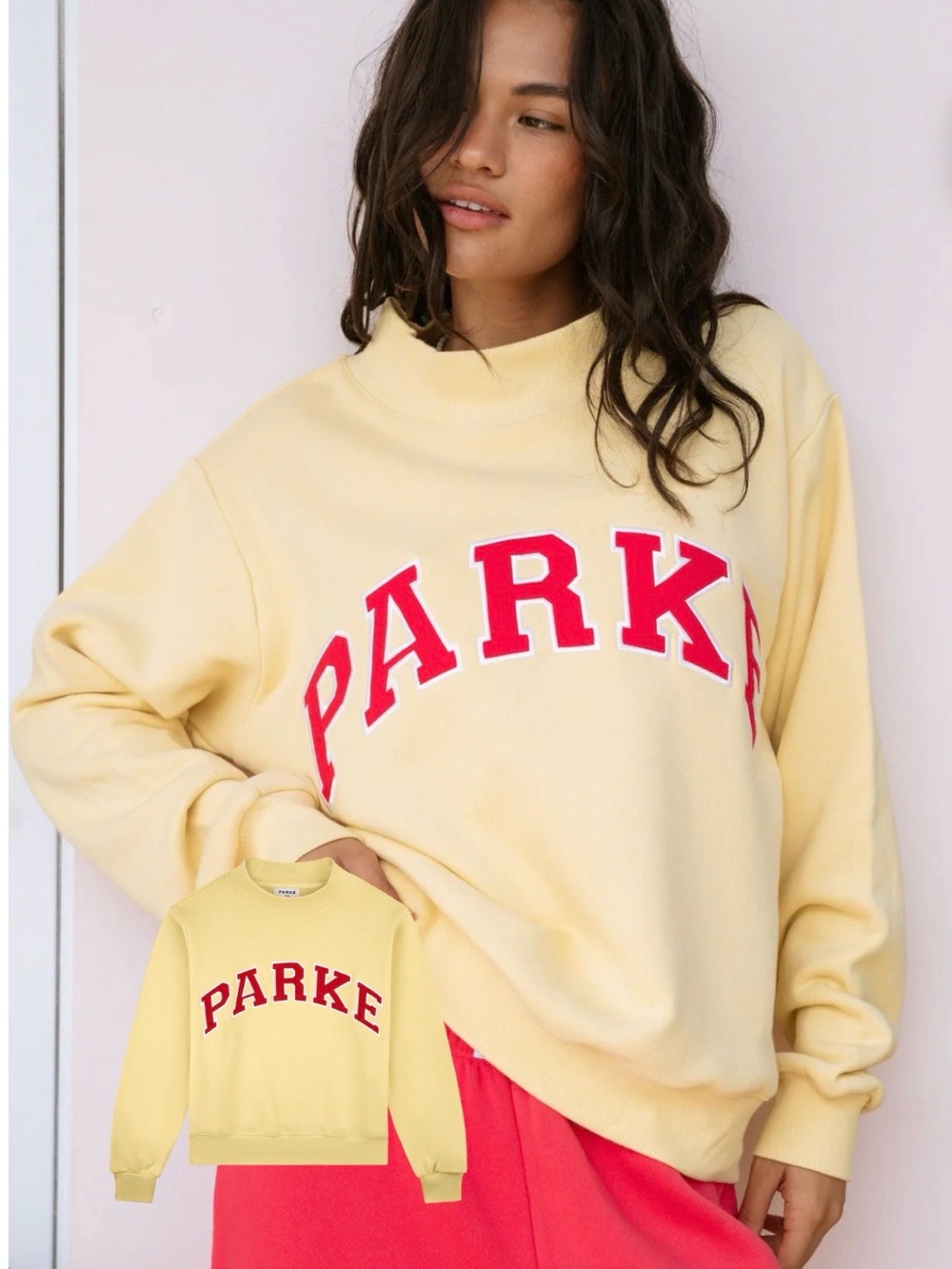 Parker Pale Yellow Pullover Sweatshirt with Red Logo